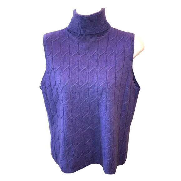 Grace Cashmere Womens Large Purple Sleeveless Turtleneck Knitted Sweater Size L - Picture 1 of 7